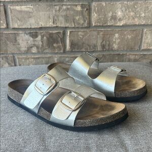 Silver Double Strap Faux leather Sandals Women’s size 8.5 Target